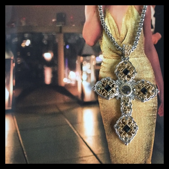 Cross Jewel Encrusted Silver Necklace - Picture 2 of 5